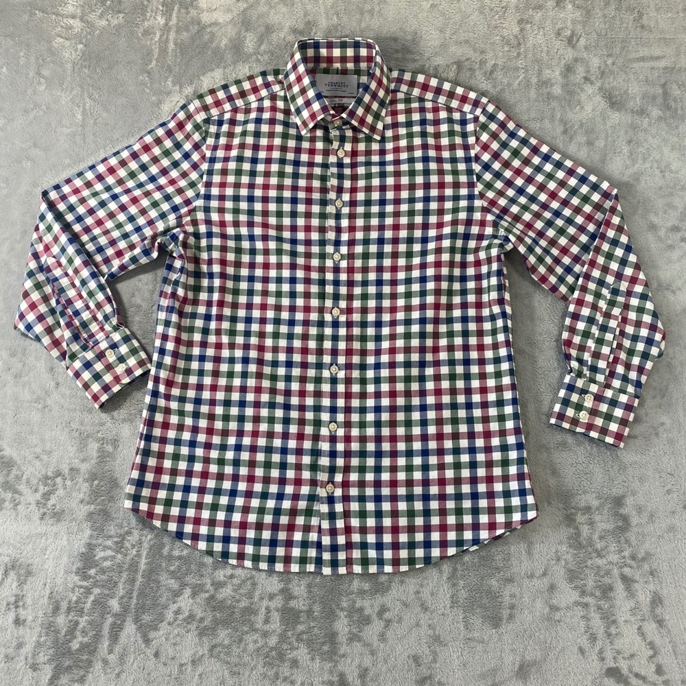 CHARLES TYRWHITT Button Down Mens 16/34 Multi Slim Fit Gingham Check Preppy